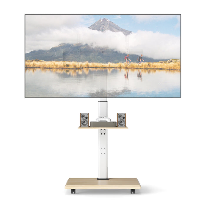 Rolling TV Stand on Wheels with 30° Tilt Mount and Adjustable Shelf-