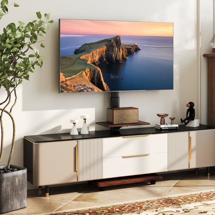 Rolling TV Stand on Wheels with 30° Tilt Mount and Adjustable Shelf-