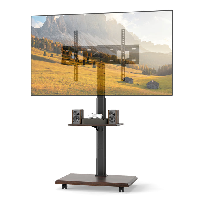 Rolling TV Stand on Wheels with 30° Tilt Mount and Adjustable Shelf-