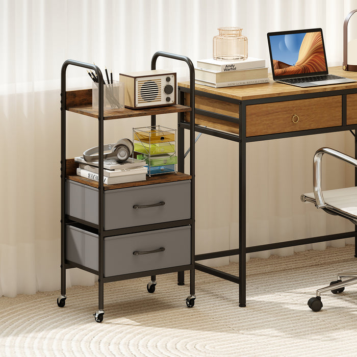 Rolling Utility Storage Cart Mobile Printer Stand with 2 Open Shelves-Brown