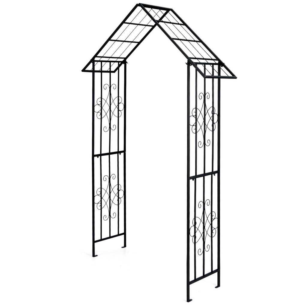 Roof-shaped Top Garden Arbor Garden Trellis Pergola with Side Crossbars-