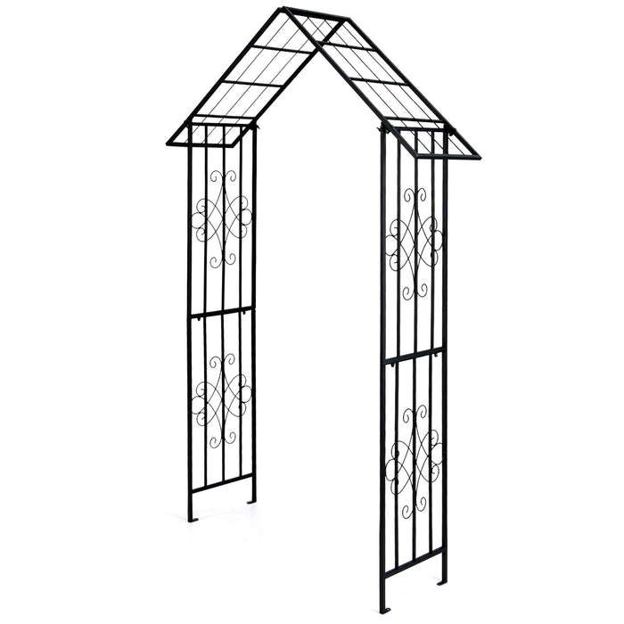 Roof-shaped Top Garden Arbor Garden Trellis Pergola with Side Crossbars-