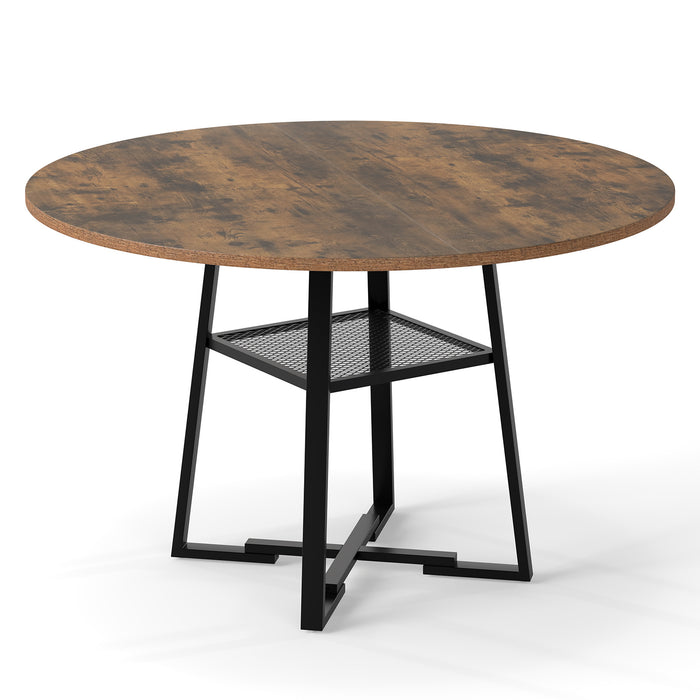 Round Dining Table for 4-6 120 CM Dining Room Table with Storage Shelf and Metal Legs-