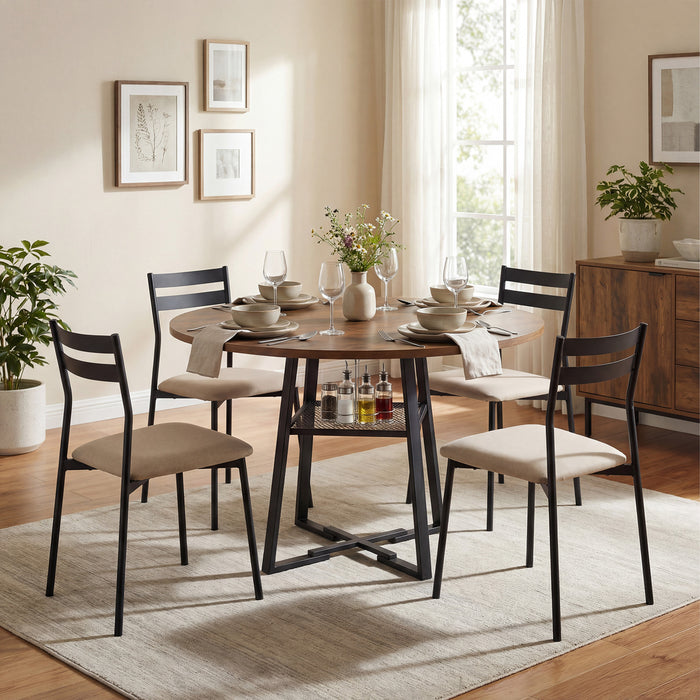 Round Dining Table for 4-6 120 CM Dining Room Table with Storage Shelf and Metal Legs-
