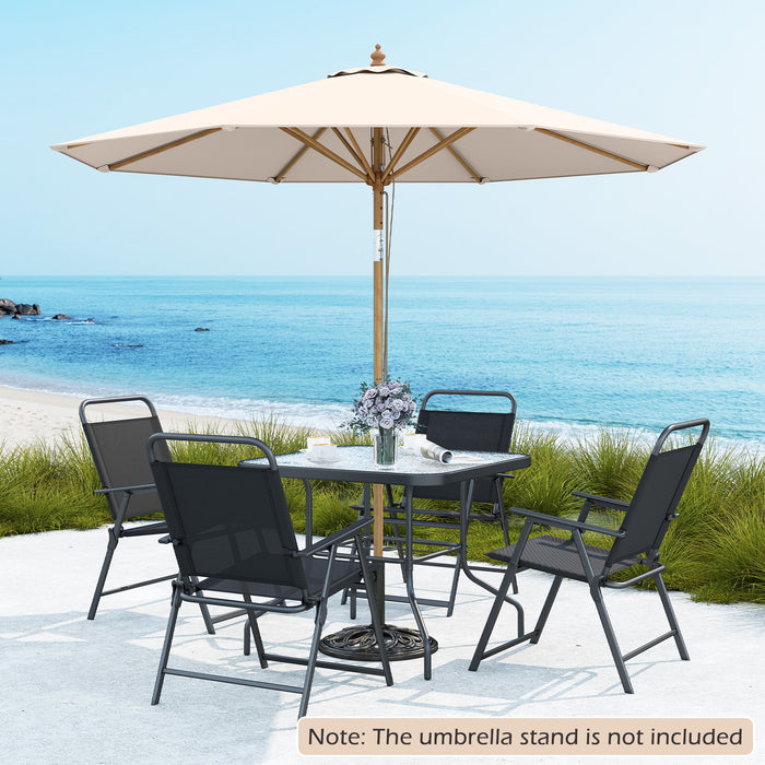 Round Patio Umbrella Bamboo Market Table Umbrella with Push Button Tilt-