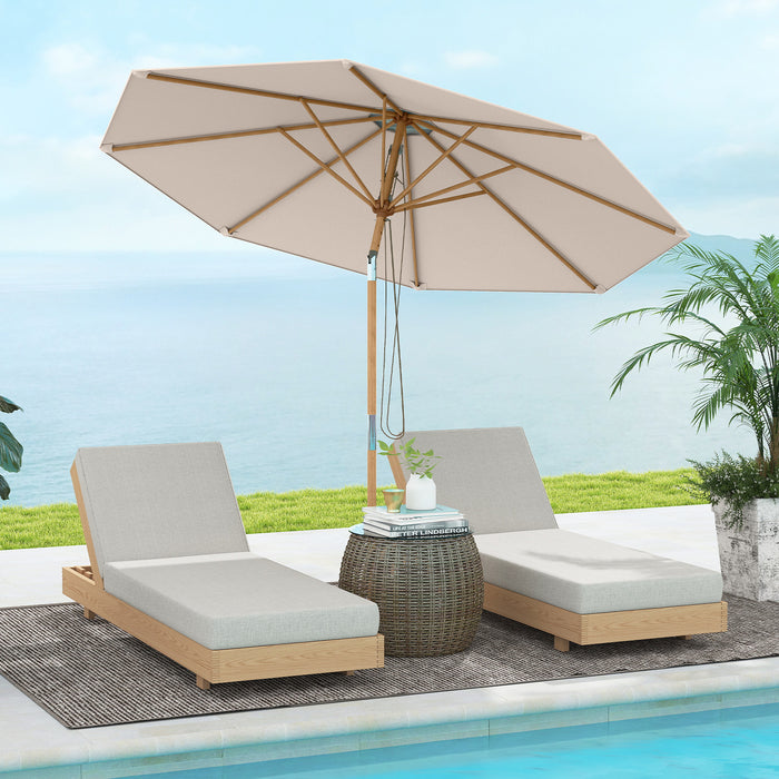 Round Patio Umbrella Bamboo Market Table Umbrella with Push Button Tilt-