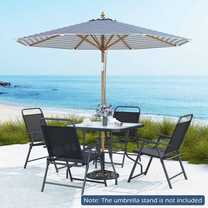 Round Patio Umbrella Bamboo Market Table Umbrella with Push Button Tilt-