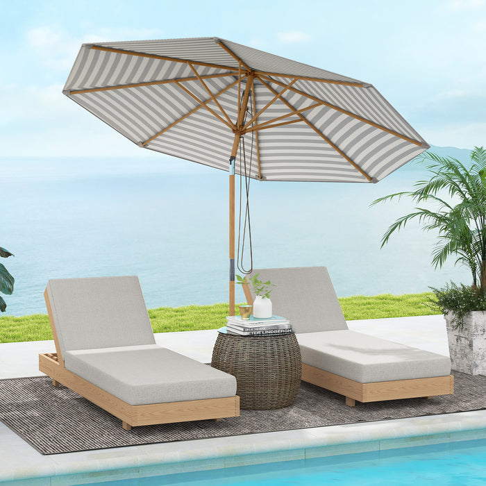 Round Patio Umbrella Bamboo Market Table Umbrella with Push Button Tilt-