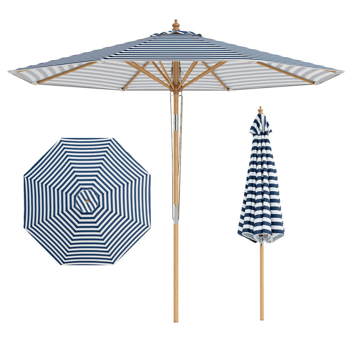 Round Patio Umbrella Bamboo Market Table Umbrella with Push Button Tilt-
