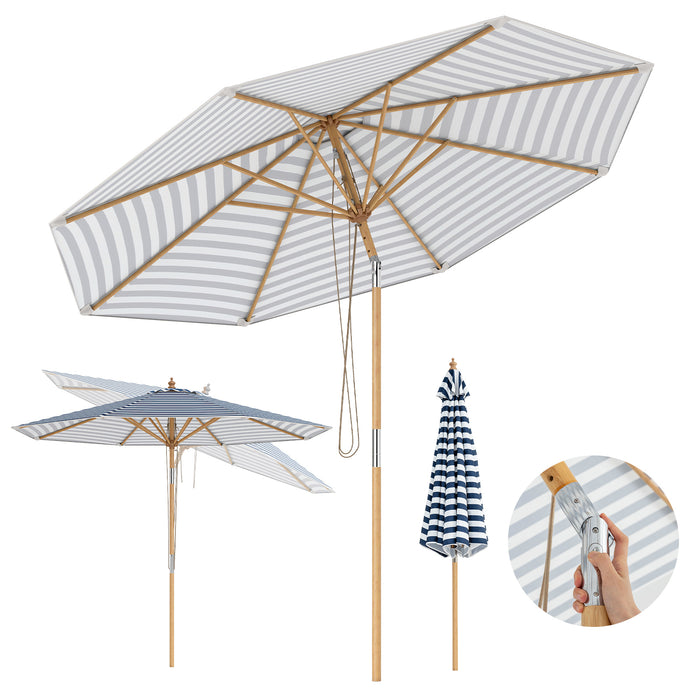Round Patio Umbrella Bamboo Market Table Umbrella with Push Button Tilt-