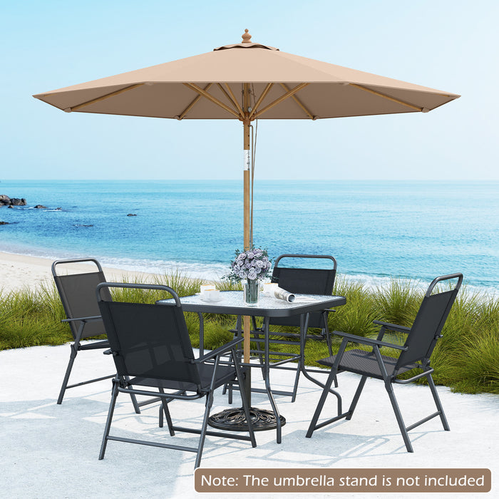 Round Patio Umbrella Bamboo Market Table Umbrella with Push Button Tilt-