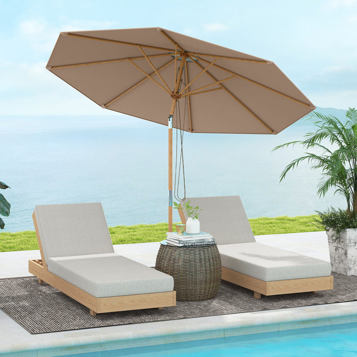 Round Patio Umbrella Bamboo Market Table Umbrella with Push Button Tilt-