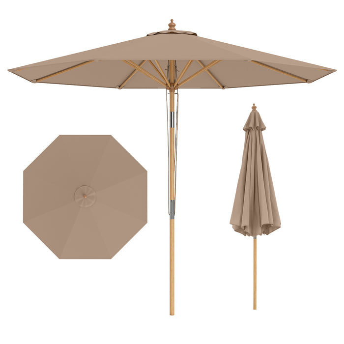 Round Patio Umbrella Bamboo Market Table Umbrella with Push Button Tilt-