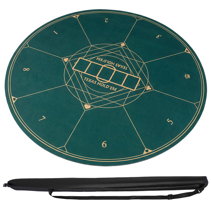 Round Poker Mat for Texas Hold'em 47” Portable Anti-Slip Rubber Base Table Layout-Green