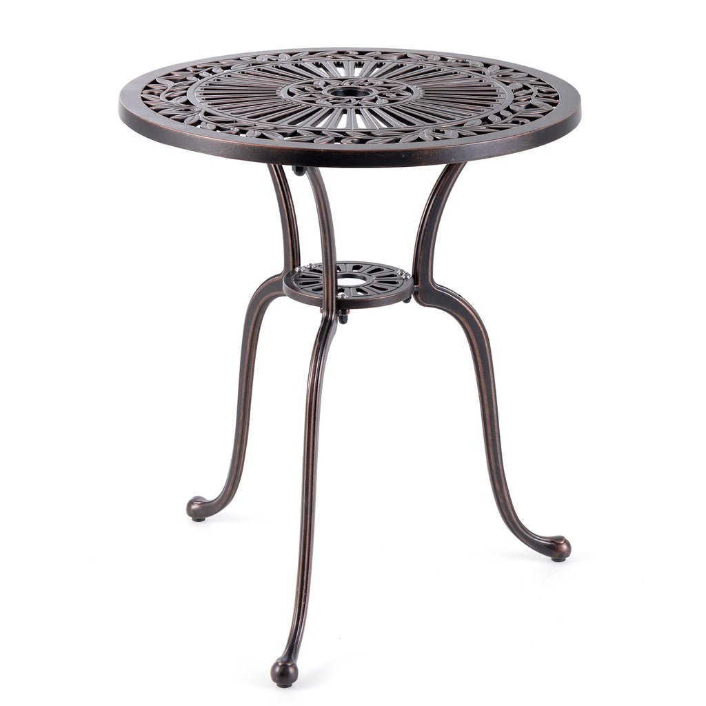 Cast Aluminum Round Table, 61 cm - With 5 cm Umbrella Hole Feature - Ideal for Outdoor Spaces and Picnics