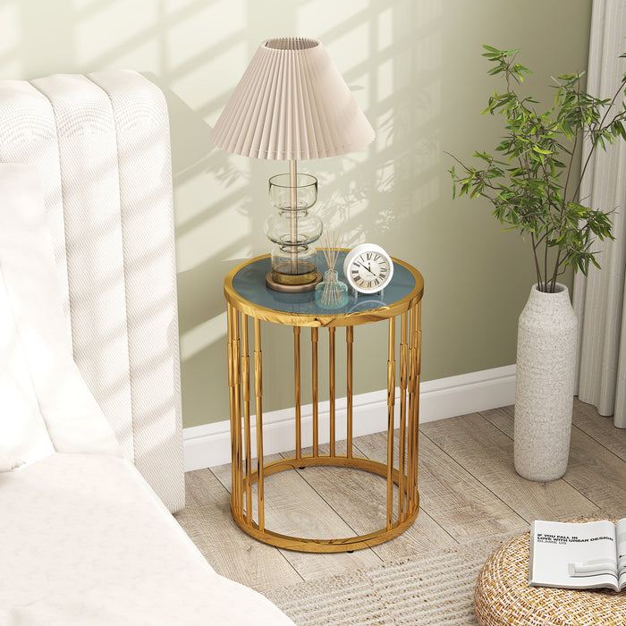 40CM Round Coffee Table Small Glass Side Table-