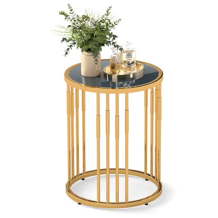 40CM Round Coffee Table Small Glass Side Table-