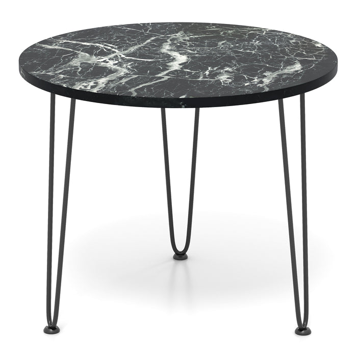 Round Coffee Table Small Faux Marble Accent Table with Thickened Tabletop and Metal Tripod Legs-