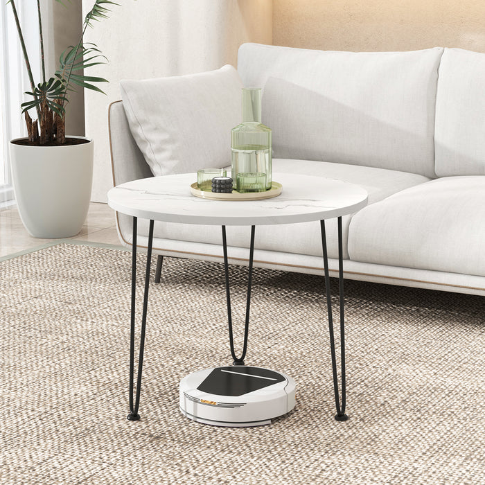 Round Coffee Table Small Faux Marble Accent Table with Thickened Tabletop and Metal Tripod Legs-