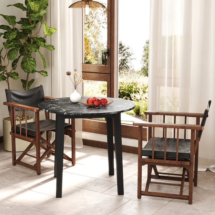 Round Dining Table with Rubber Wood Legs and Marble-textured Veneer Tabletop-