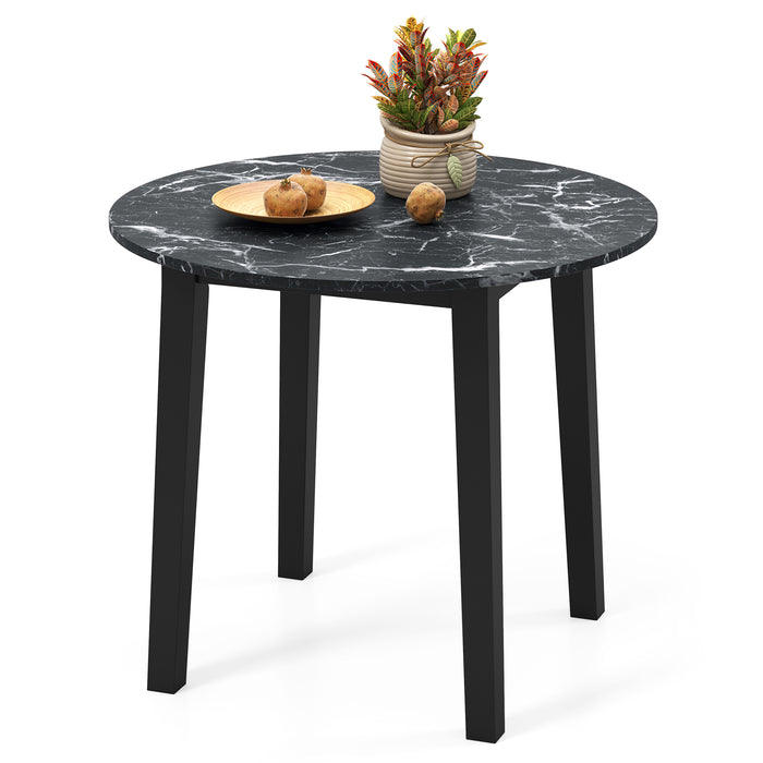 Round Dining Table with Rubber Wood Legs and Marble-textured Veneer Tabletop-