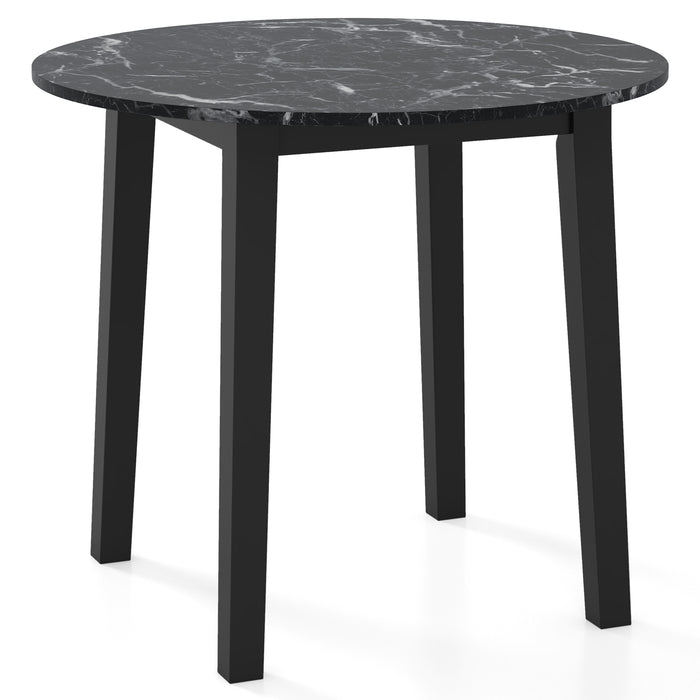 Round Dining Table with Rubber Wood Legs and Marble-textured Veneer Tabletop-
