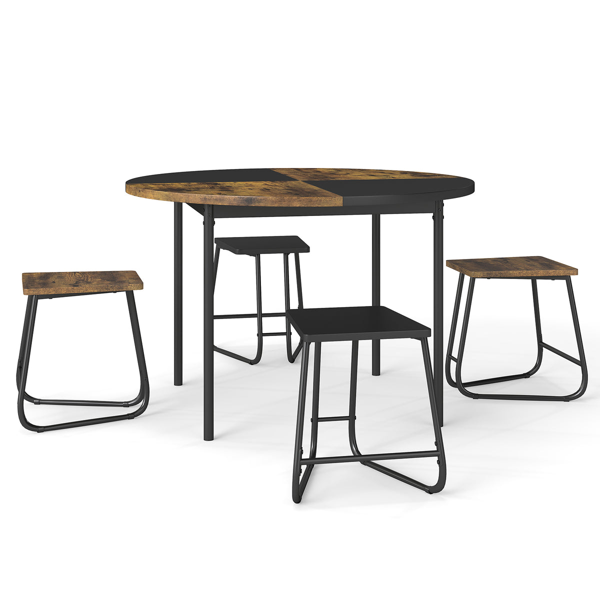 118cm Round Kitchen Table and 4 Stools with Wooden Tabletop-