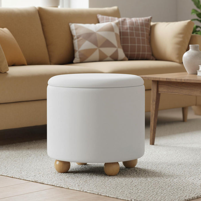 Round Storage Ottoman 45 CM Chenille Fabric Footrest Stool with Removable Lid-