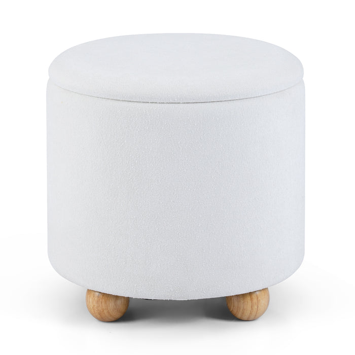 Round Storage Ottoman 45 CM Chenille Fabric Footrest Stool with Removable Lid-