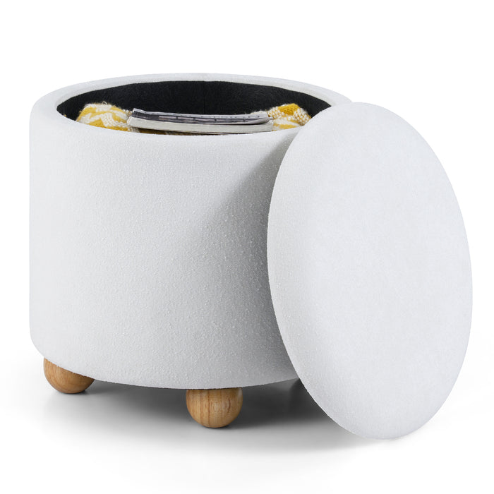 Round Storage Ottoman 45 CM Chenille Fabric Footrest Stool with Removable Lid-