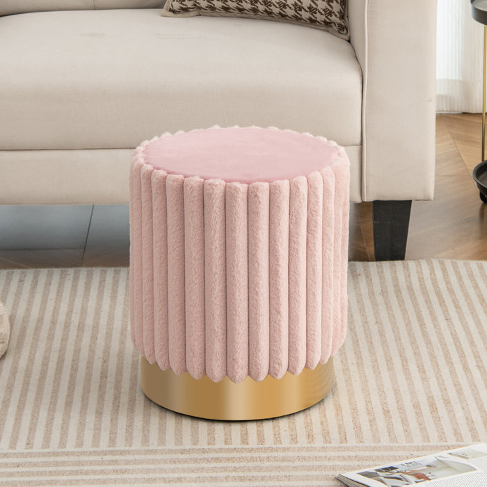 Upholstered Footrest Stool with Decorative Vertical Tufting and Heavy-duty Metal Base-