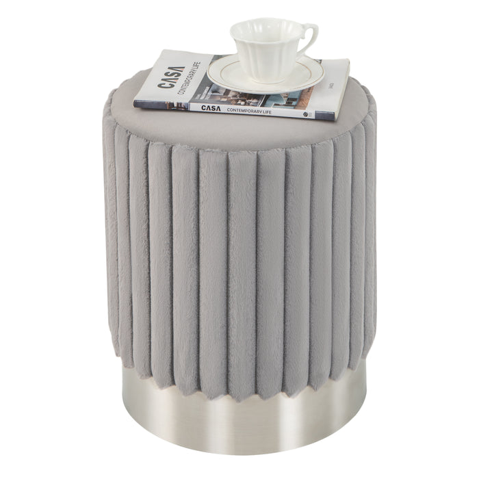 Upholstered Footrest Stool with Decorative Vertical Tufting and Heavy-duty Metal Base-