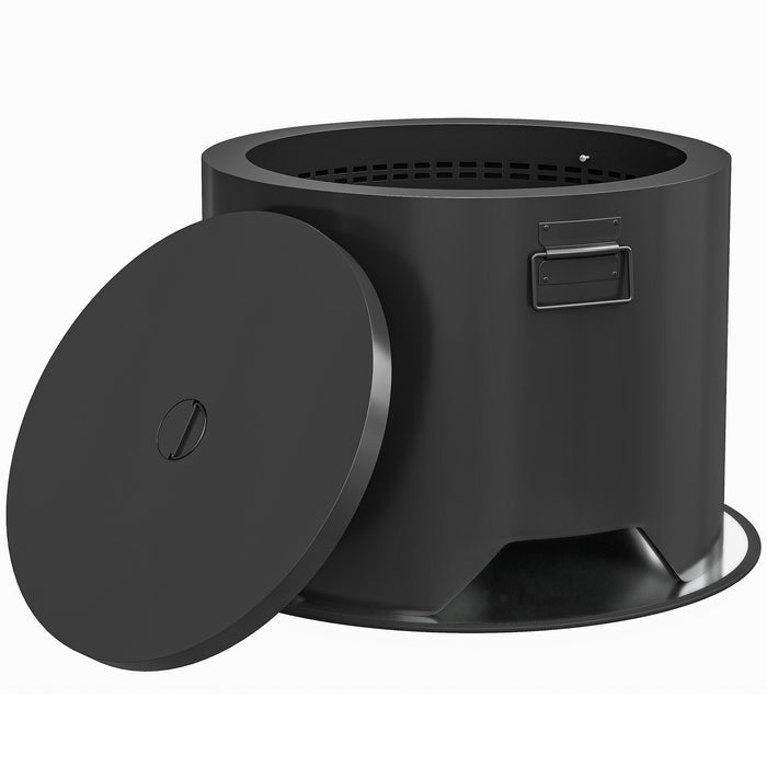 Outsunny Outdoor Round Fire Pit with Lid and Fire Poker - Black