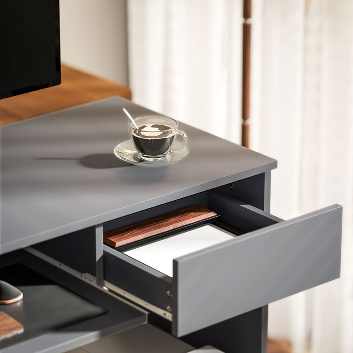 HOMCOM Compact Computer Desk with Keyboard Tray, Home Office Desk with Drawer for Bedroom Study, Grey