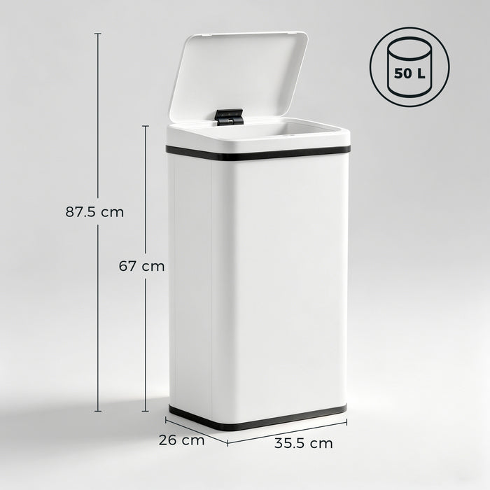 HOMCOM 50L Sensor Bin with Soft-Close Lid, Stainless Steel Automatic Touchless Motion Sensor Kitchen Bin, White