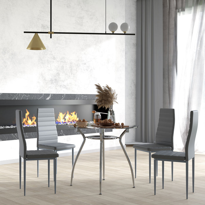 Contemporary 5-Piece Dining Set - Grey Chairs with Tempered Glass Table - Modern Furniture for Dining Room