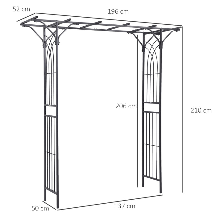 Outsunny 210cm Decorative Metal Garden Trellis Arch with Durable Steel Tubing & Elegant Scrollwork, Great for Weddings, Dark Gre