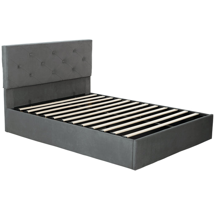 HOMCOM Double Bed Frame Gas End Lift Under Bed Storage Upholstered Platform Bed Tufted Headboard for 140 x 190 cm Mattress