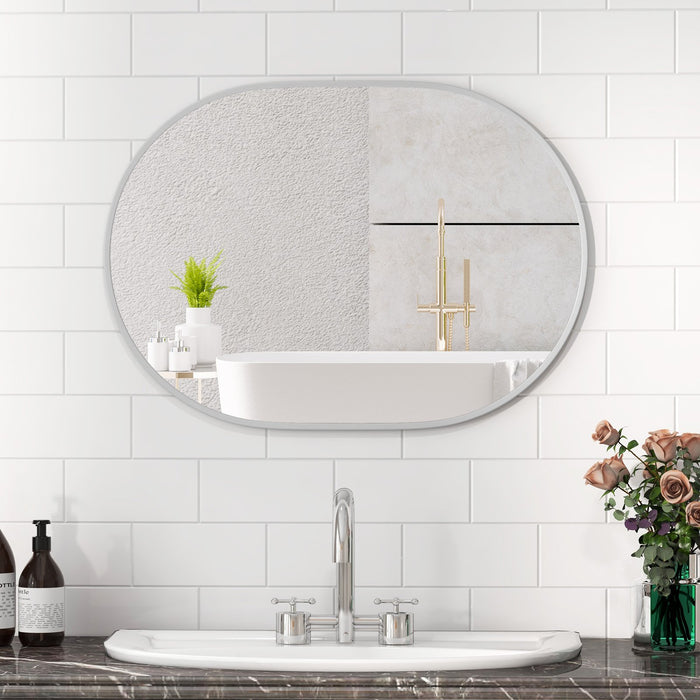 Runway Oval Bathroom Mirror with Shatter-Proof Film and Expansion Screws