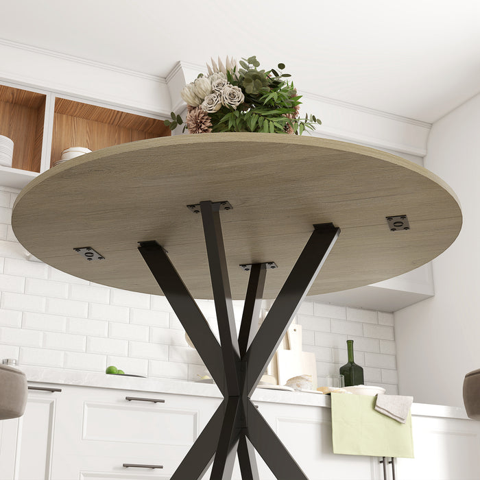 HOMCOM 80cm Industrial Round Dining Table - Oak