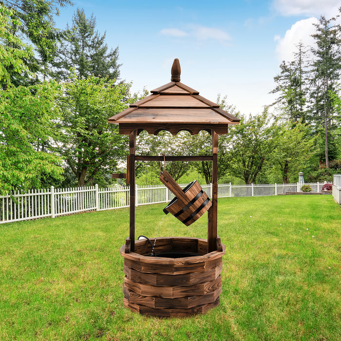 Outdoor Wooden Water Fountain with Electric Pump 5 Adjustable Flow Rates-