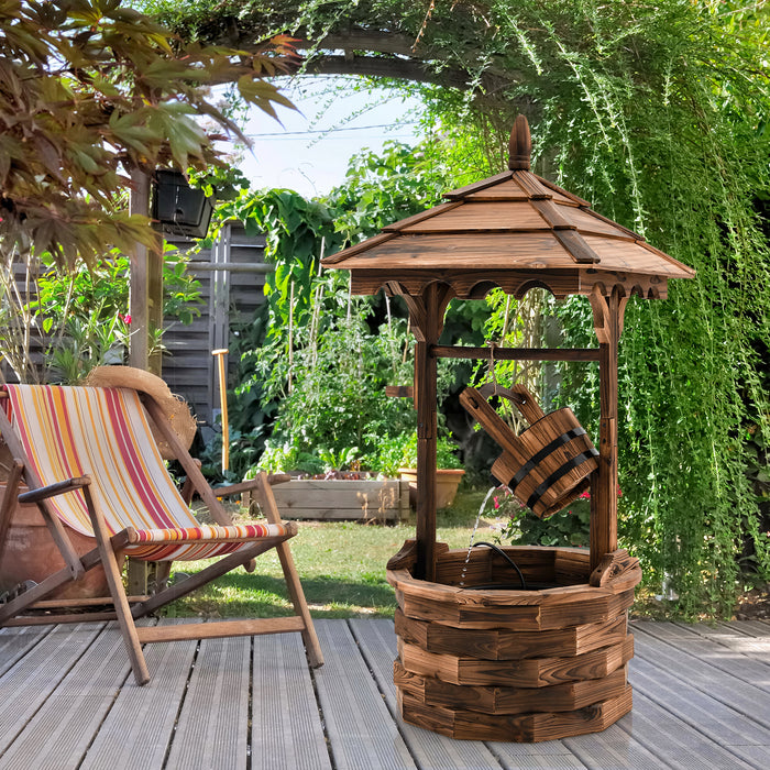 Outdoor Wooden Water Fountain with Electric Pump 5 Adjustable Flow Rates-