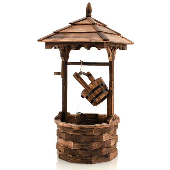Outdoor Wooden Water Fountain with Electric Pump 5 Adjustable Flow Rates-