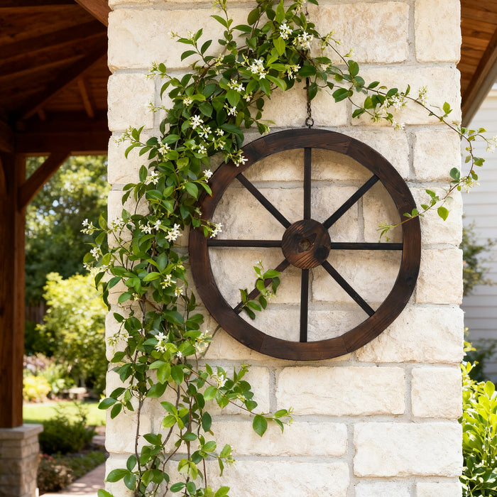 2 Pieces Rustic Wood Wagon Wheels for Party Bar Garage Home Garden