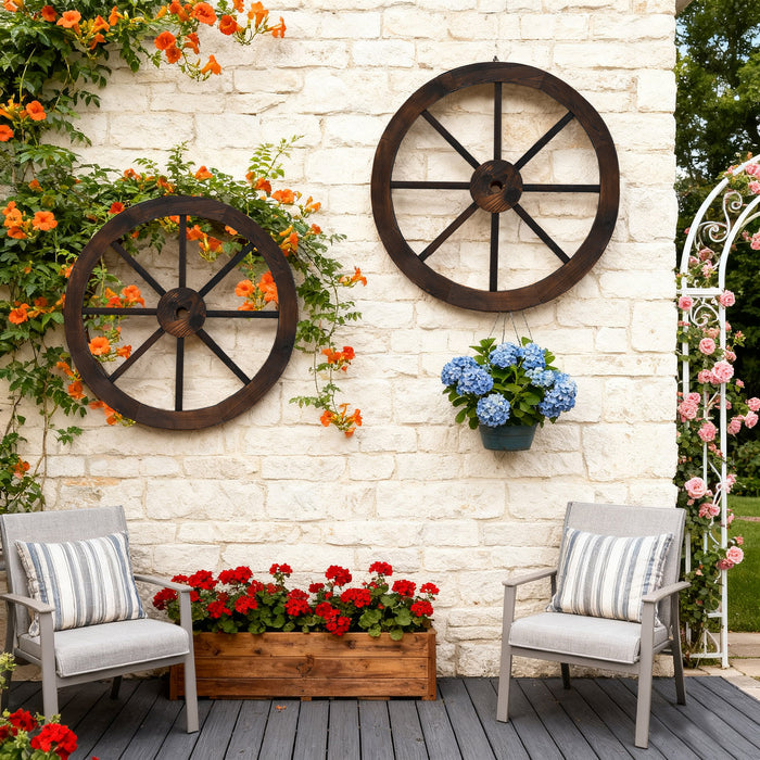 2 Pieces Rustic Wood Wagon Wheels for Party Bar Garage Home Garden
