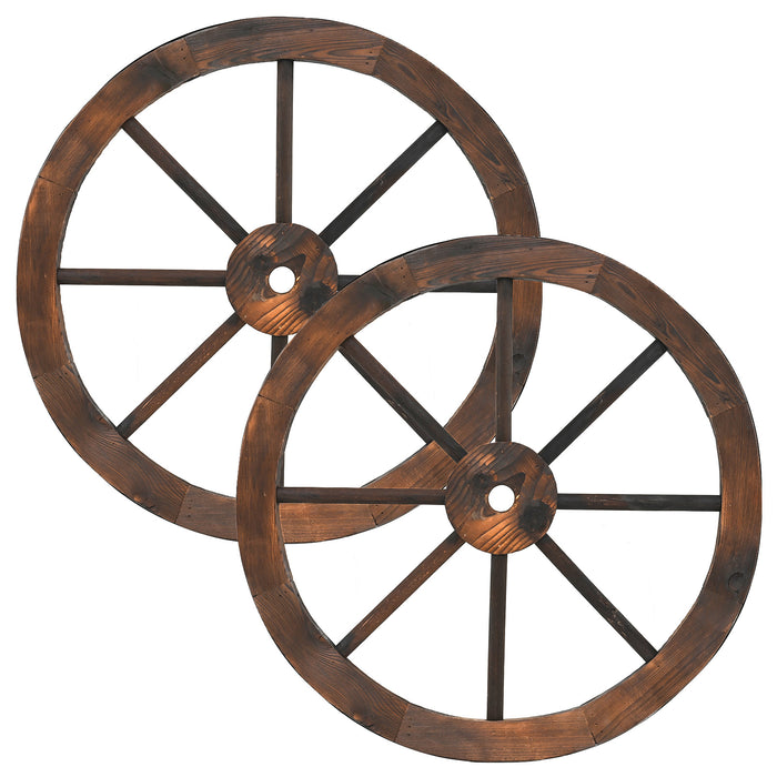2 Pieces Rustic Wood Wagon Wheels for Party Bar Garage Home Garden
