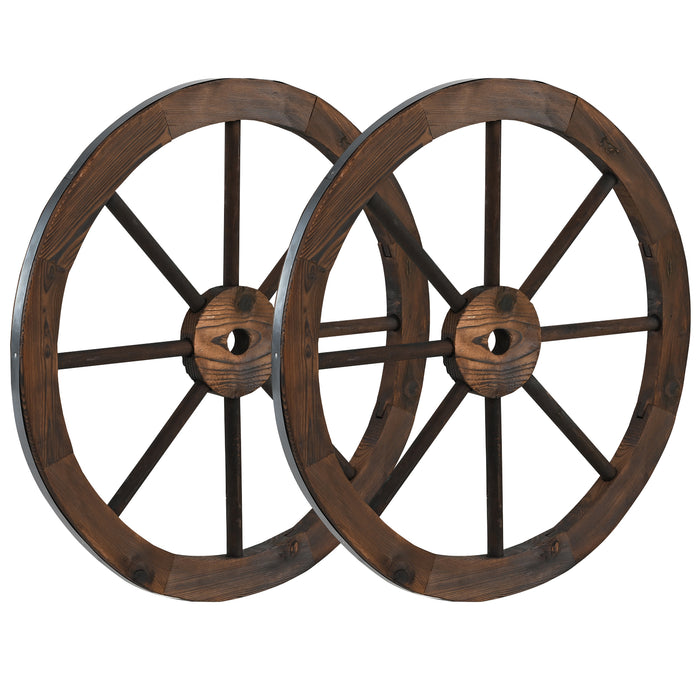 2 Pieces Rustic Wood Wagon Wheels for Party Bar Garage Home Garden