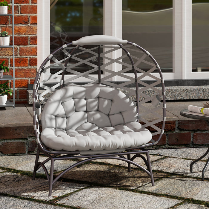 Outsunny 2 Seater Egg Chair Outdoor, Folding Weave Garden Furniture Chair with Cushion, Cup Pockets - Light Grey
