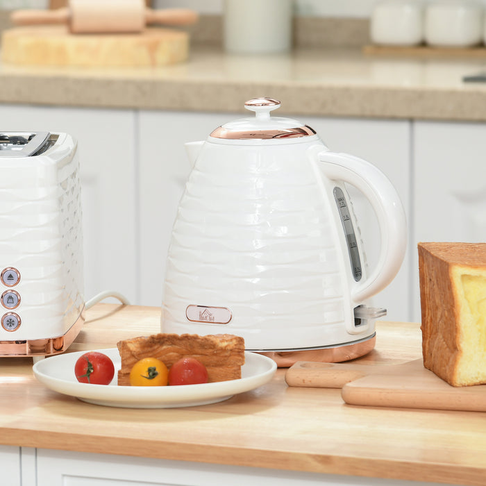 HOMCOM Electric Kettle, 1.7L, Fast Boil, 3kW Water Kettle with Removable Washable Anti-scale Filter, Auto Shut-off, 360° Swivel, BPA Free, Cream White Water Ripple Texture