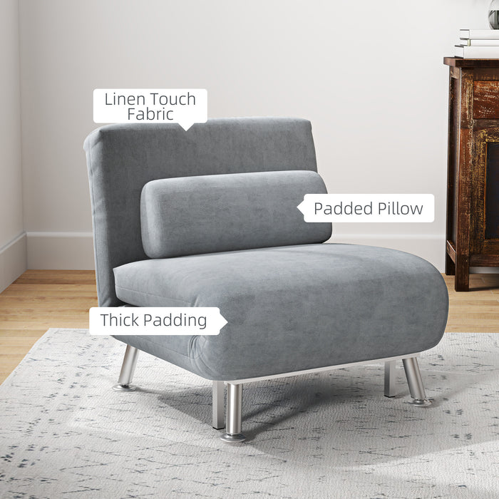 HOMCOM Single Sofa Bed, 1 Person Sleeper Foldable Lounge with Pillow, Grey